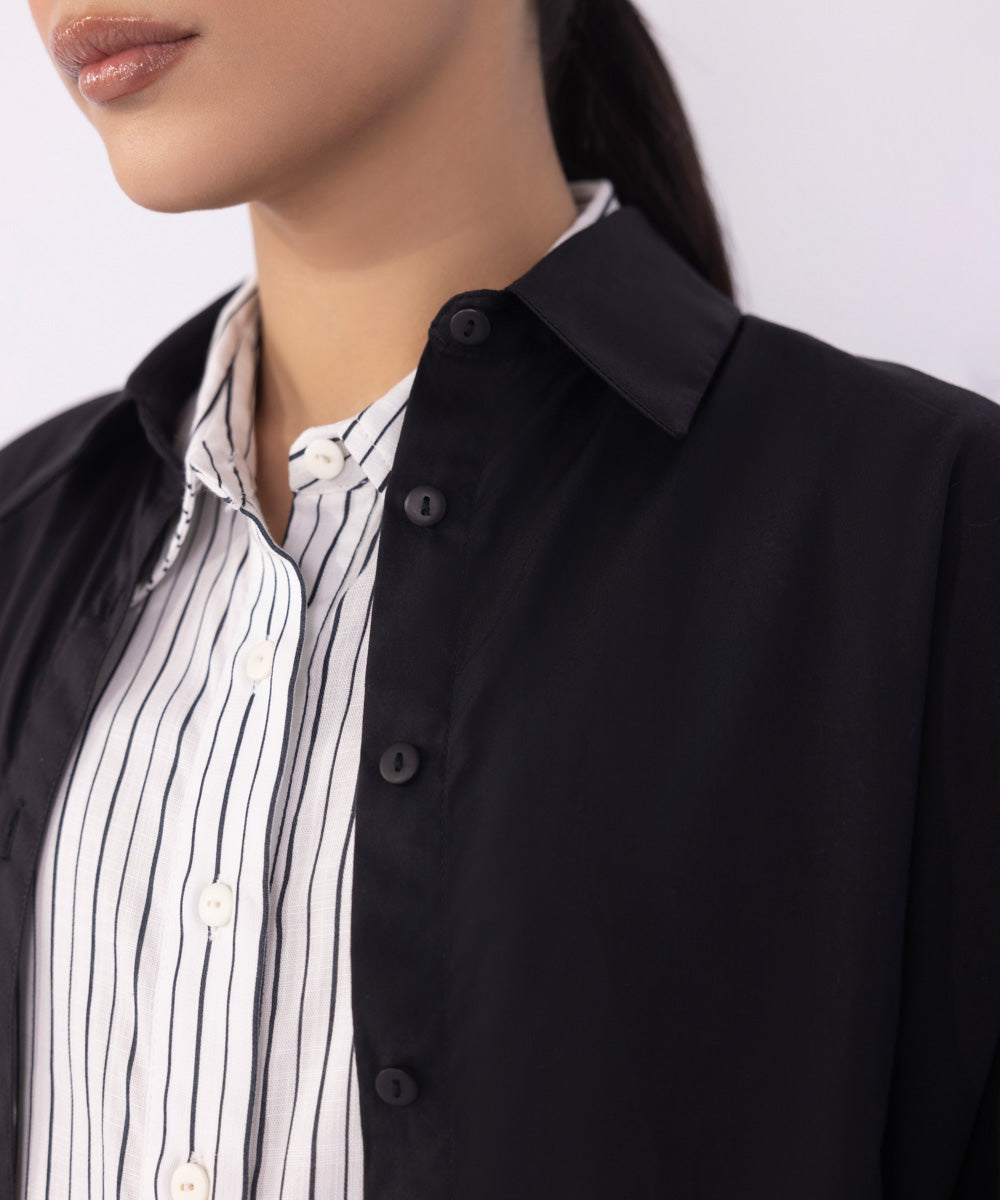 Women's Western Wear Black Regular-Fit Button Through Shirt