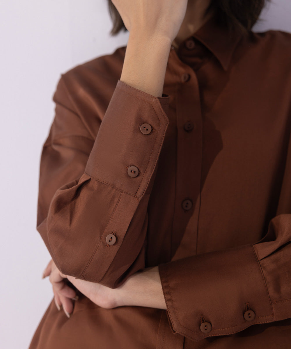 Women's Western Wear Brown Brown Button Through Shirt