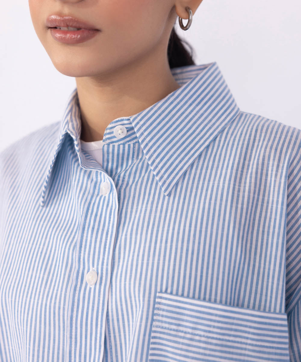 Women's Western Wear Blue Loose-Fit Cotton Shirt