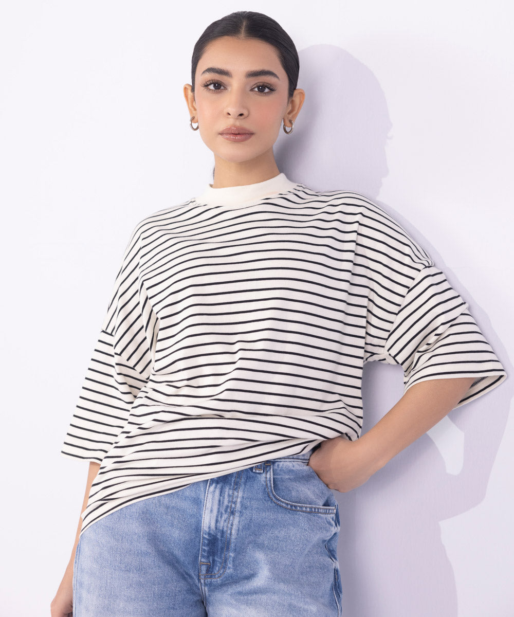 Women's Western Wear Multi Striped Oversized T-Shirt