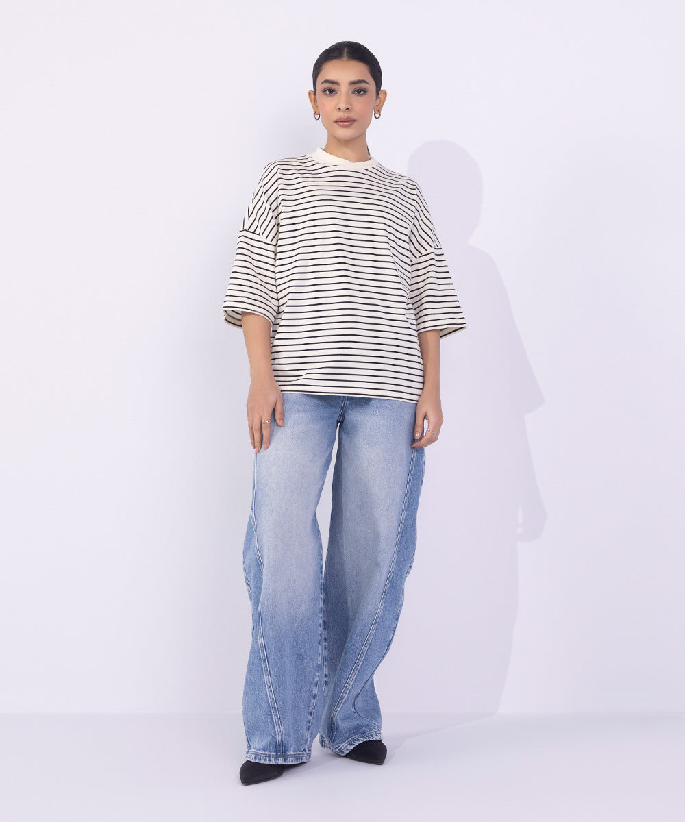 Women's Western Wear Multi Striped Oversized T-Shirt