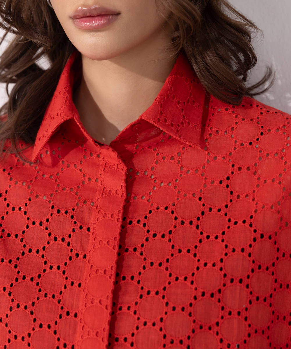 Women's Western Wear Orange Embroidered Shirt 