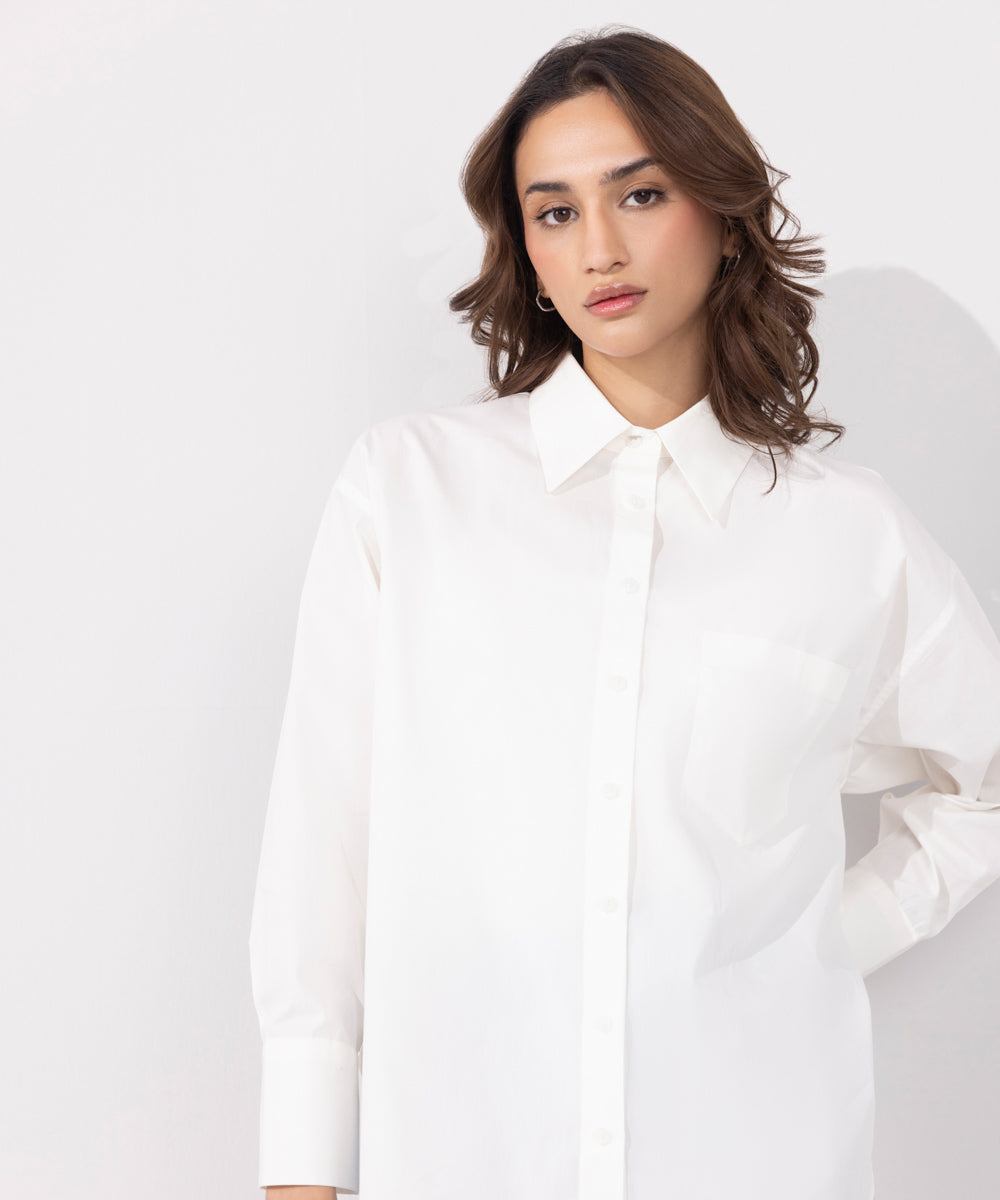 Women's Western Wear White Oversized Cotton Shirt