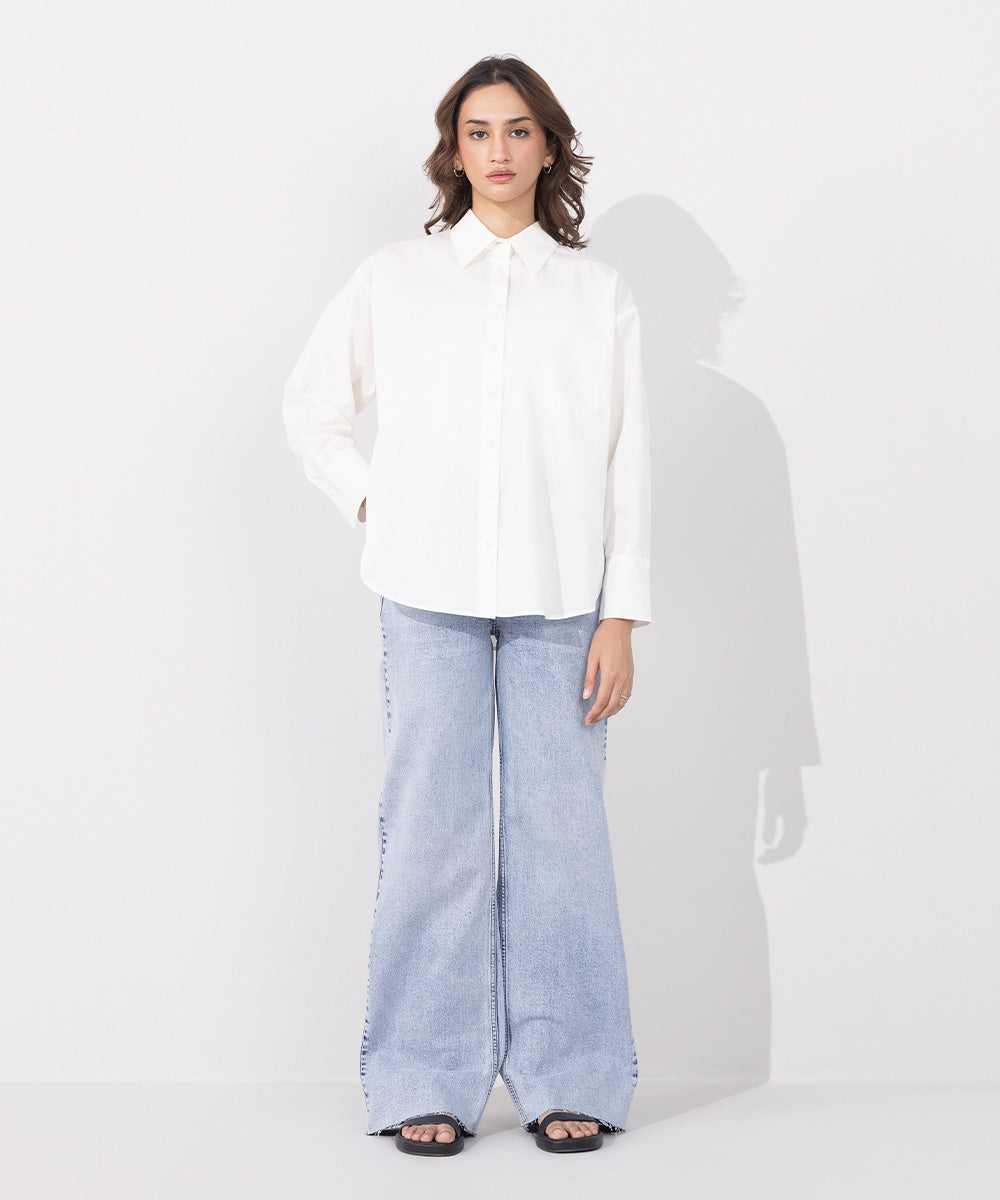 Women's Western Wear White Oversized Cotton Shirt