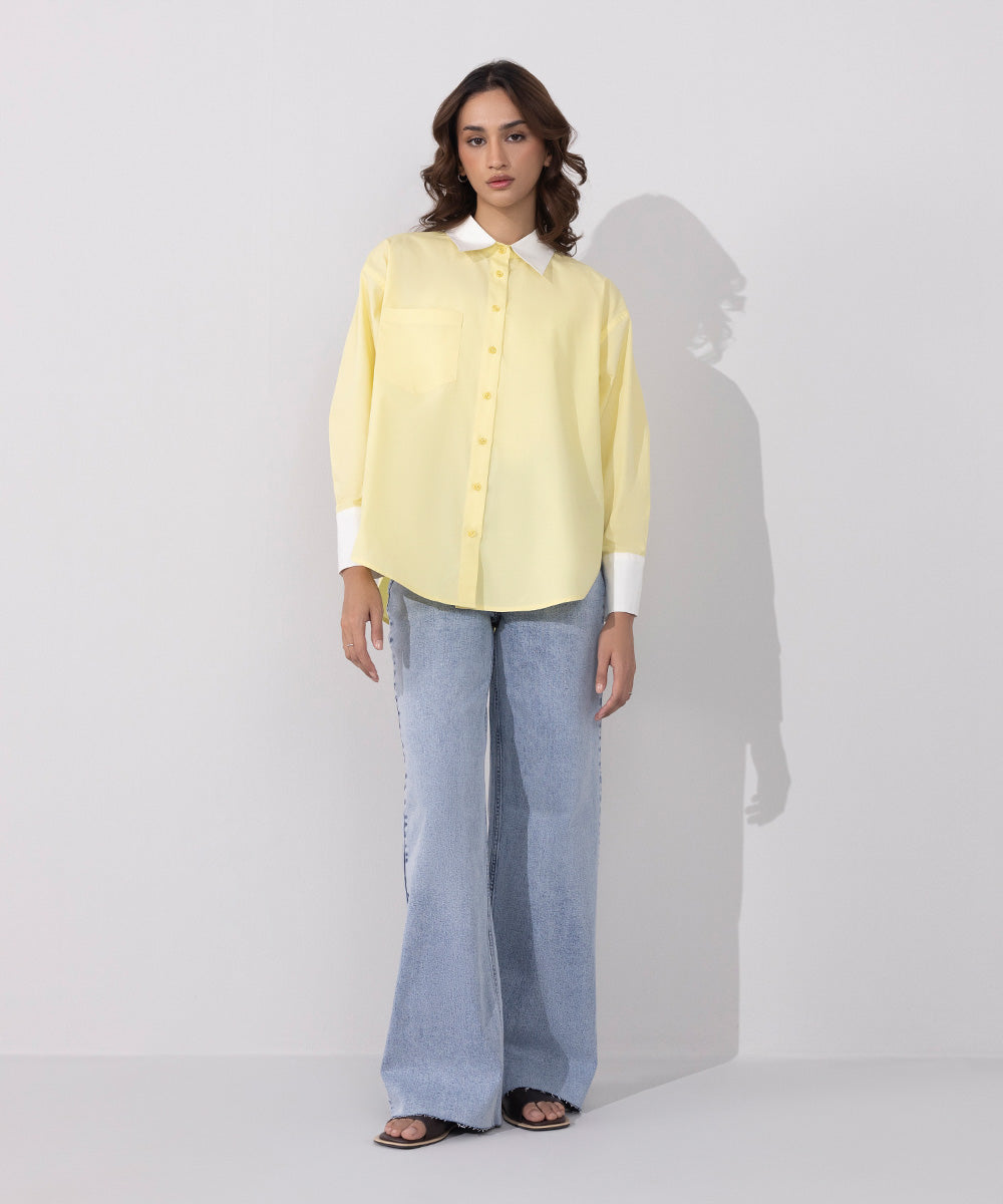 Women's Western Wear Yellow Oversized Cotton Shirt