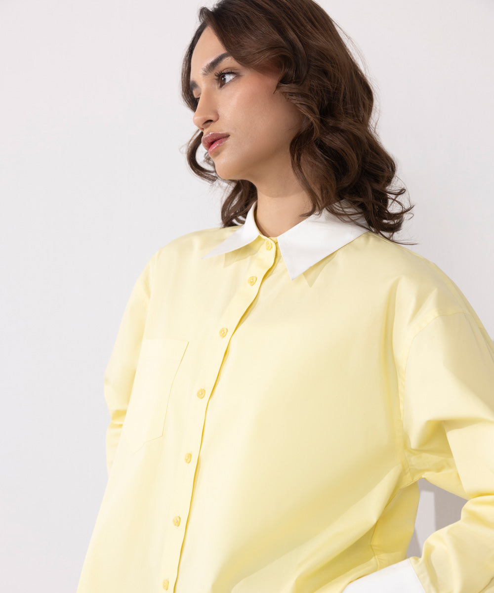 Women's Western Wear Yellow Oversized Cotton Shirt