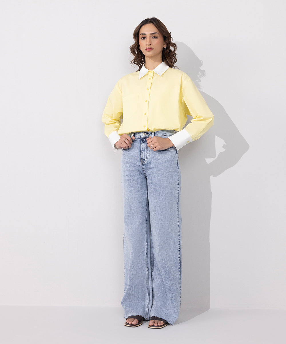 Women's Western Wear Yellow Oversized Cotton Shirt