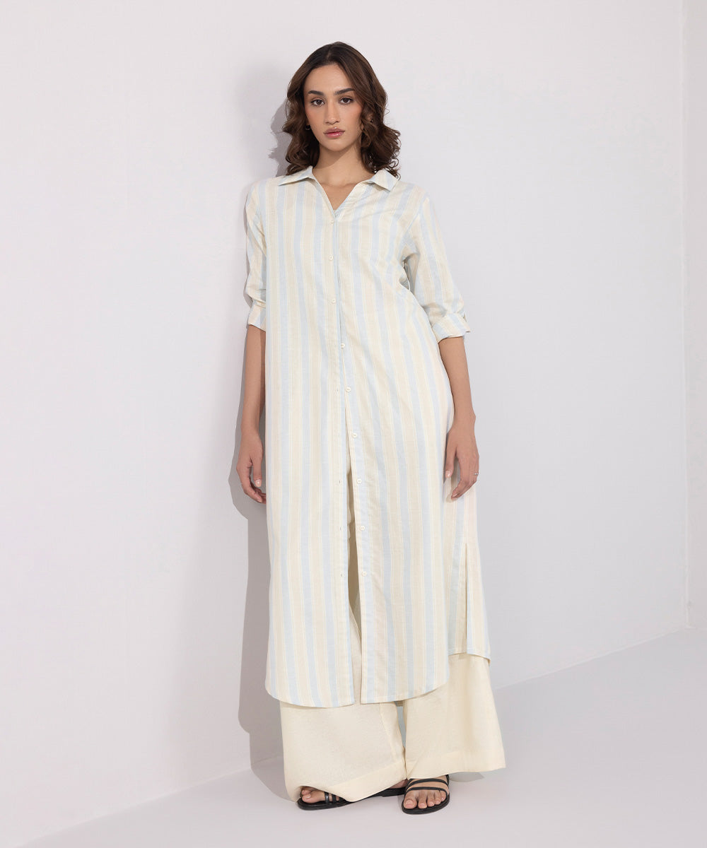 Women's Western Wear Multi Linen Blend Striped Dress