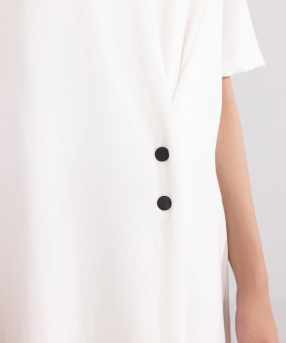 Women's Western Wear White T-Shirt Dress With Button Detail