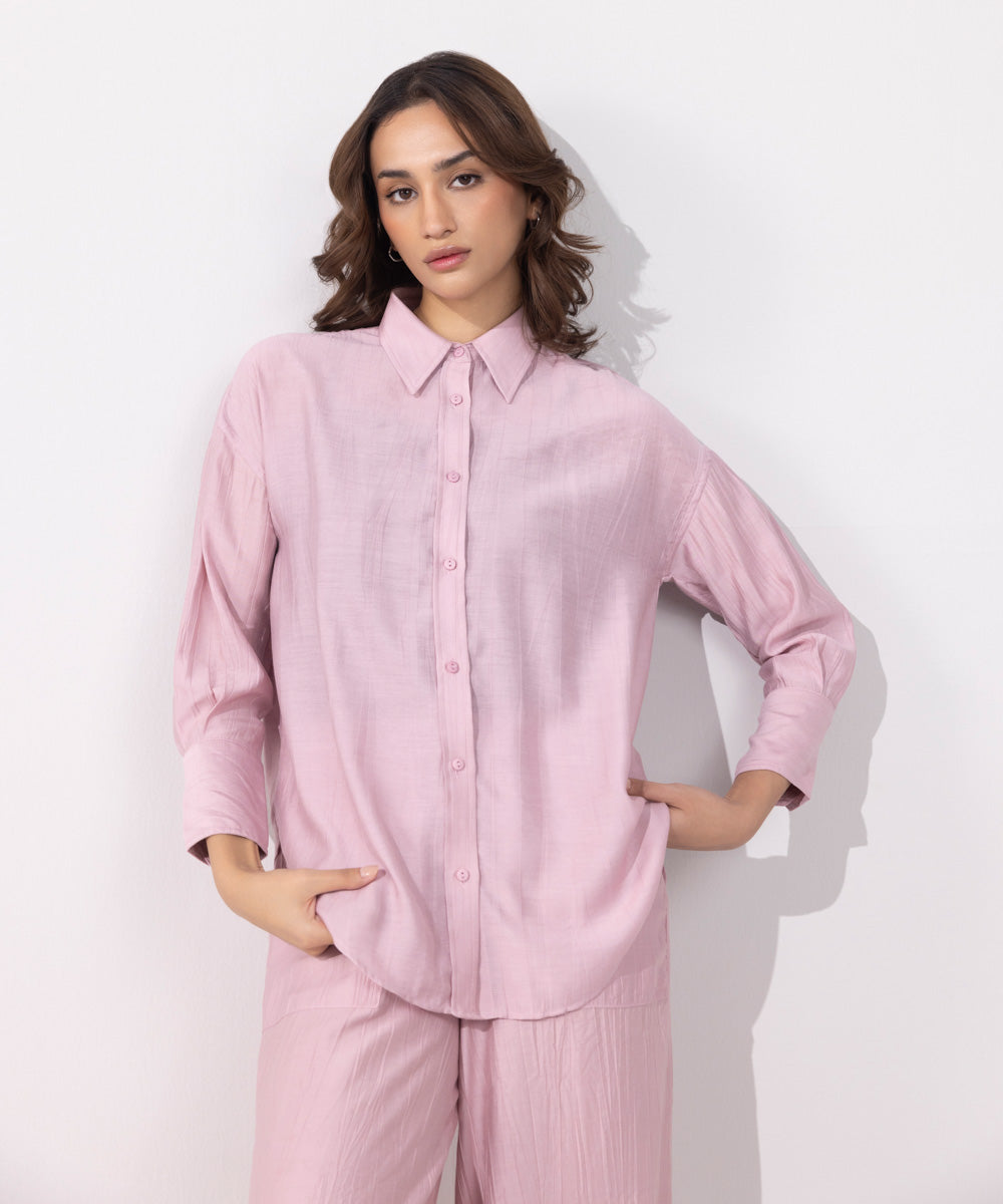 Women's Western Wear Pink Flowy Button Through Shirt