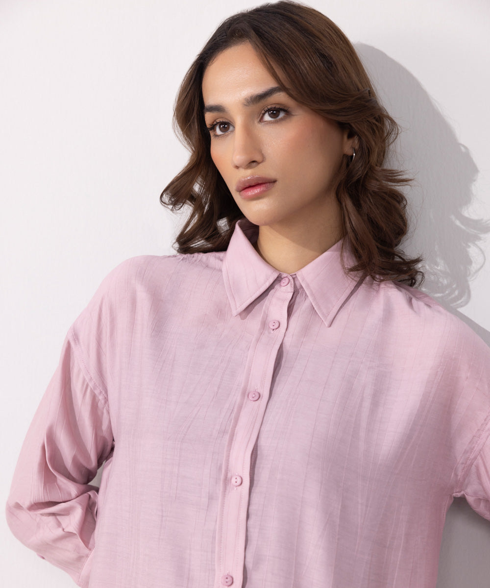 Women's Western Wear Pink Flowy Button Through Shirt