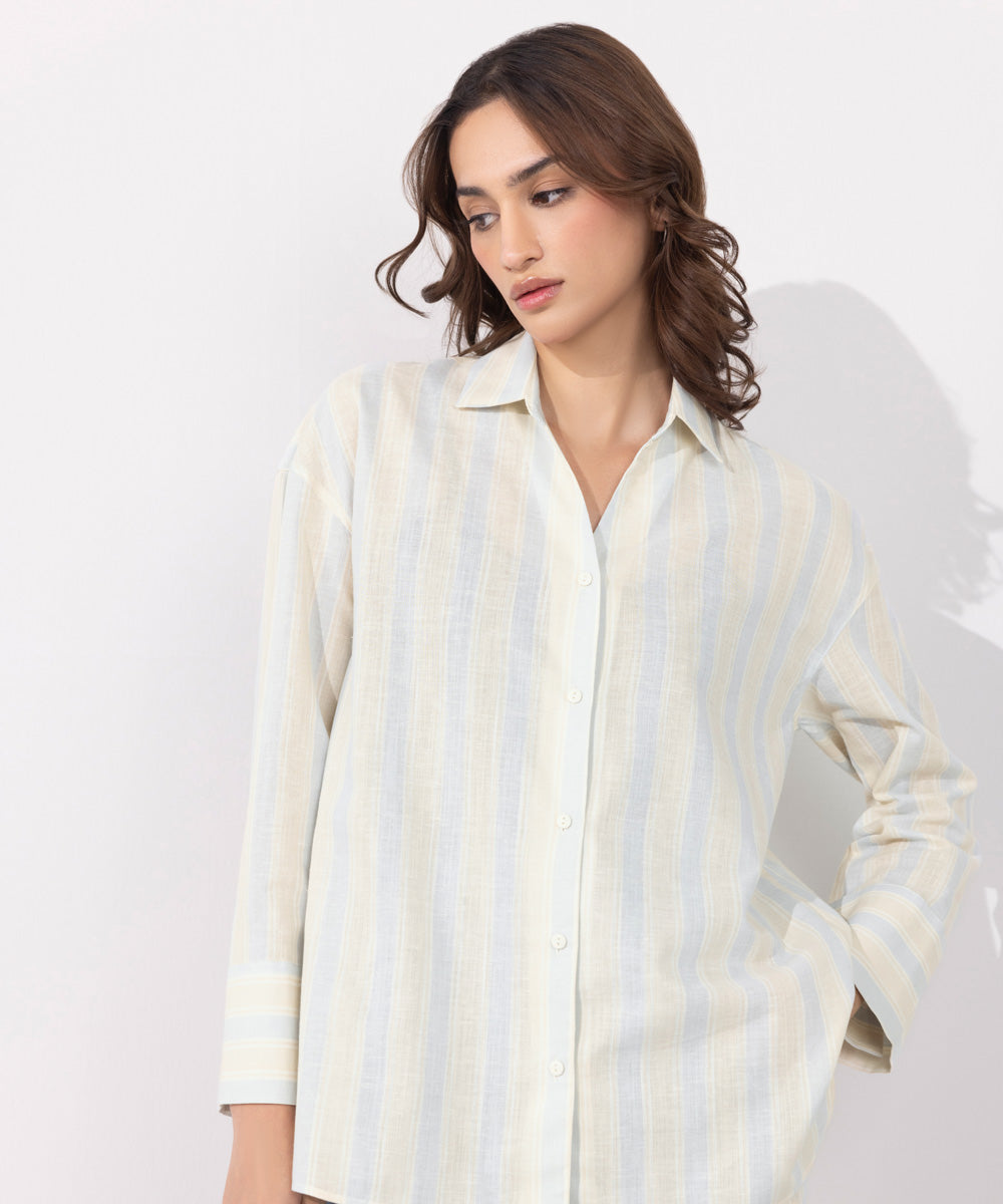 Women's Western Wear Multi Linen Blend Shirt With Gazette Detail