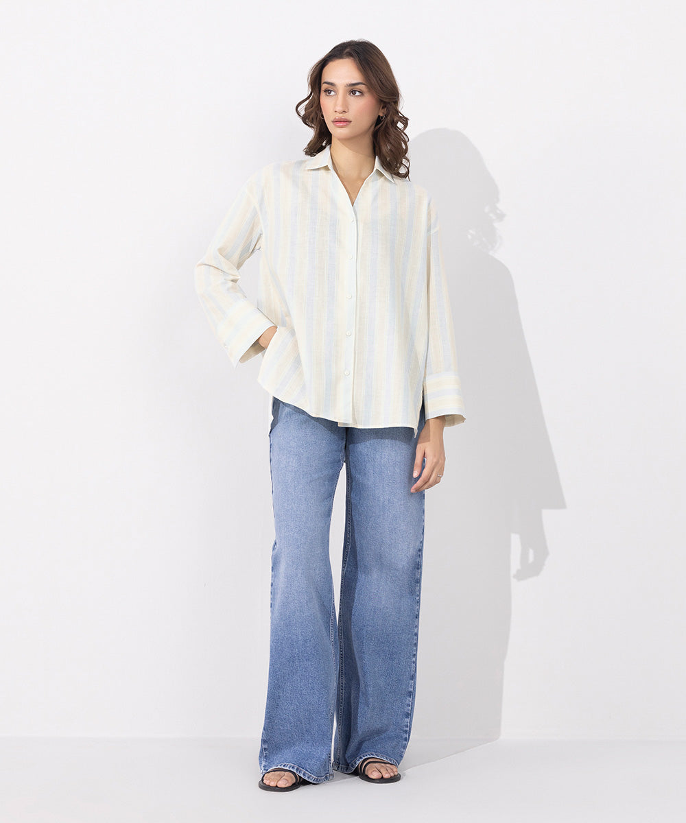 Women's Western Wear Multi Linen Blend Shirt With Gazette Detail