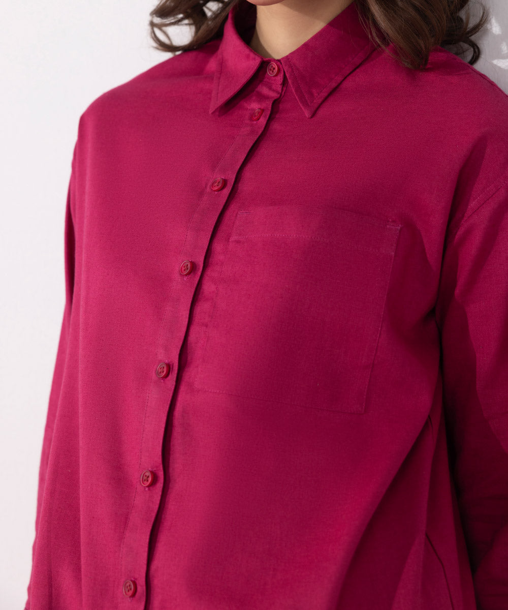 Women's Western Wear Pink Long Linen Blend Shirt