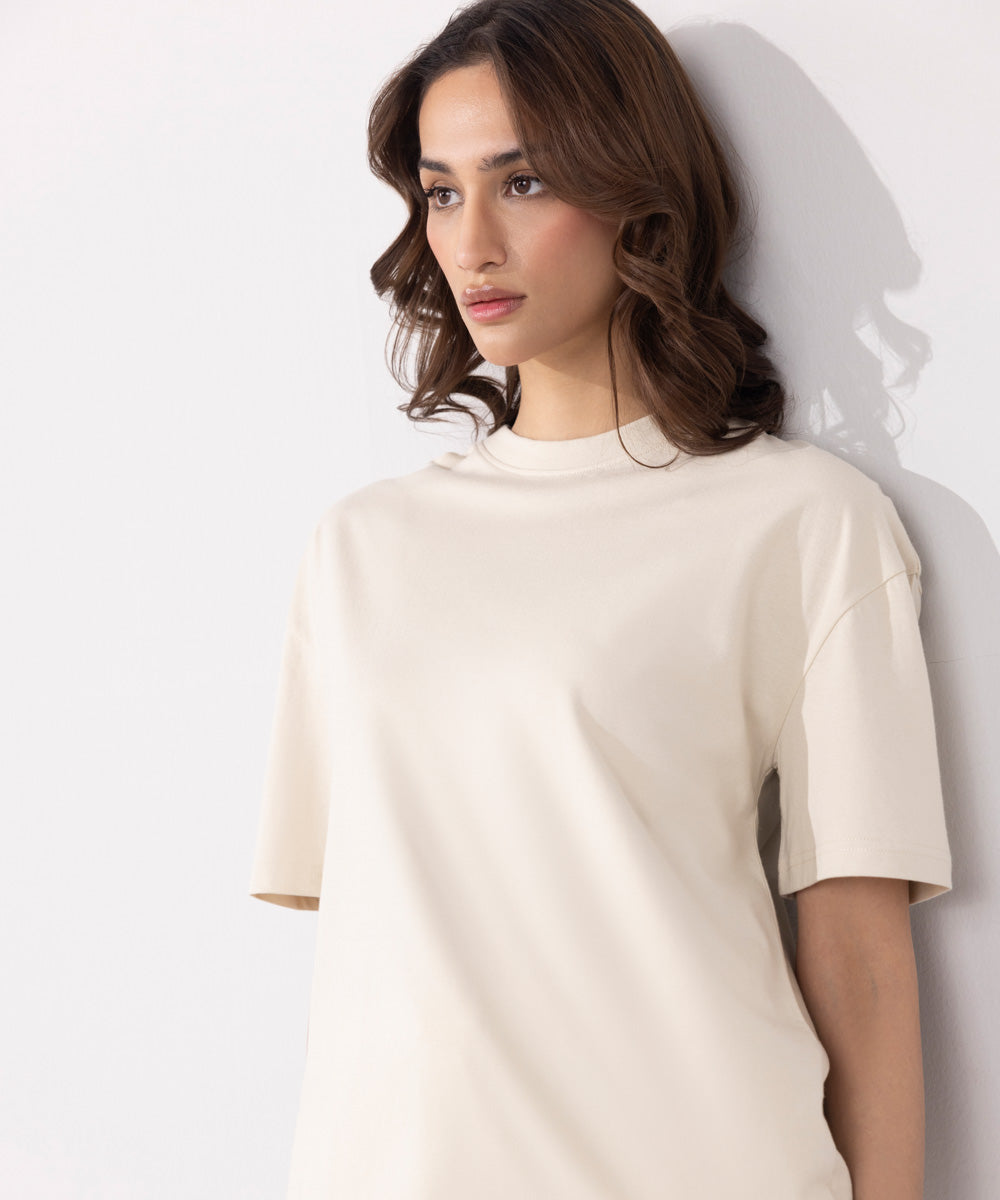 Women's Western Wear Beige Oversized T-Shirt