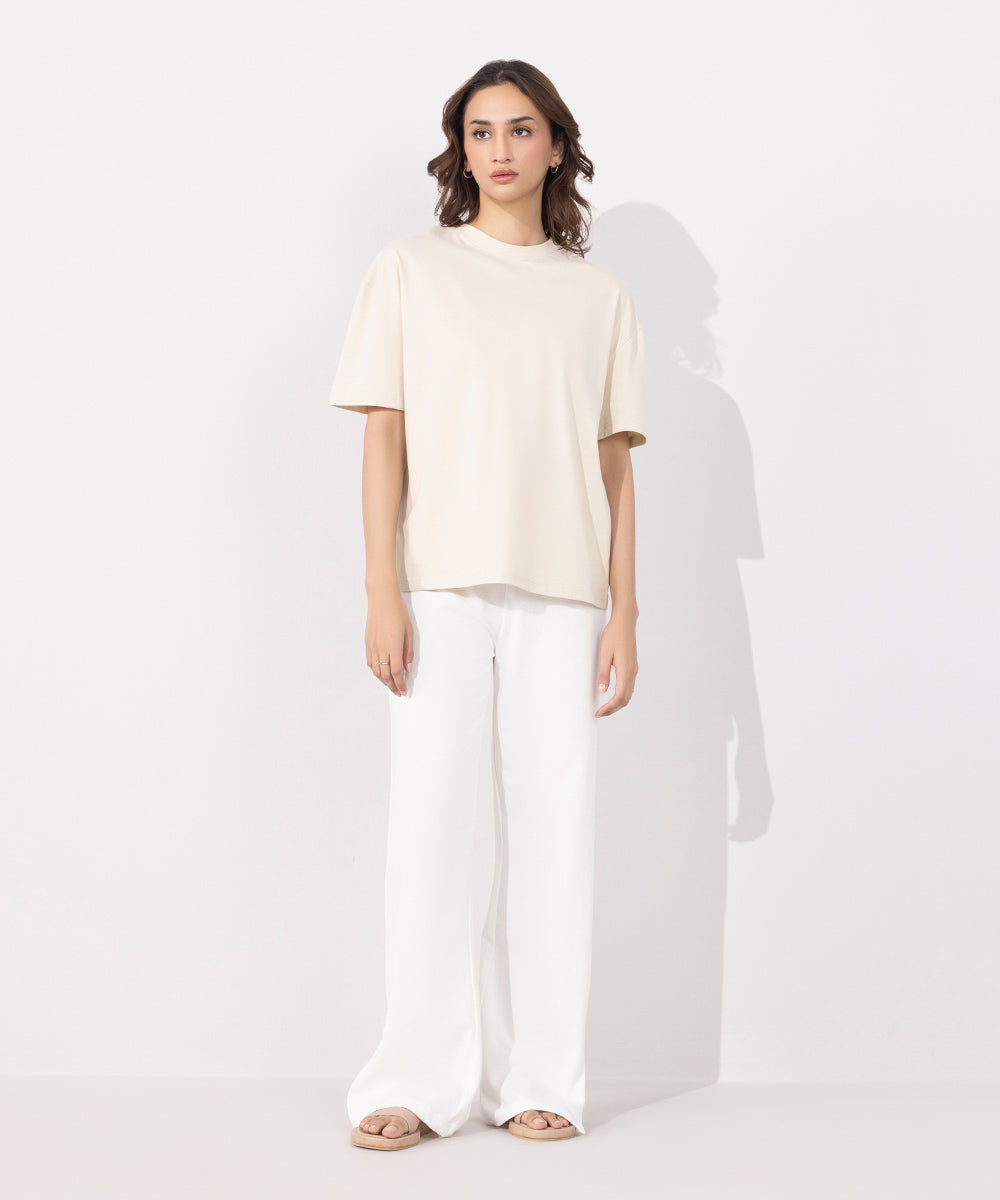 Women's Western Wear Beige Oversized T-Shirt