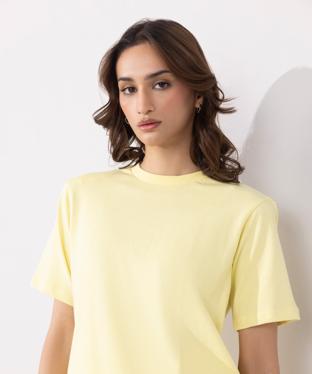 Women's Western Wear Yellow Shoulder Padded T-Shirt