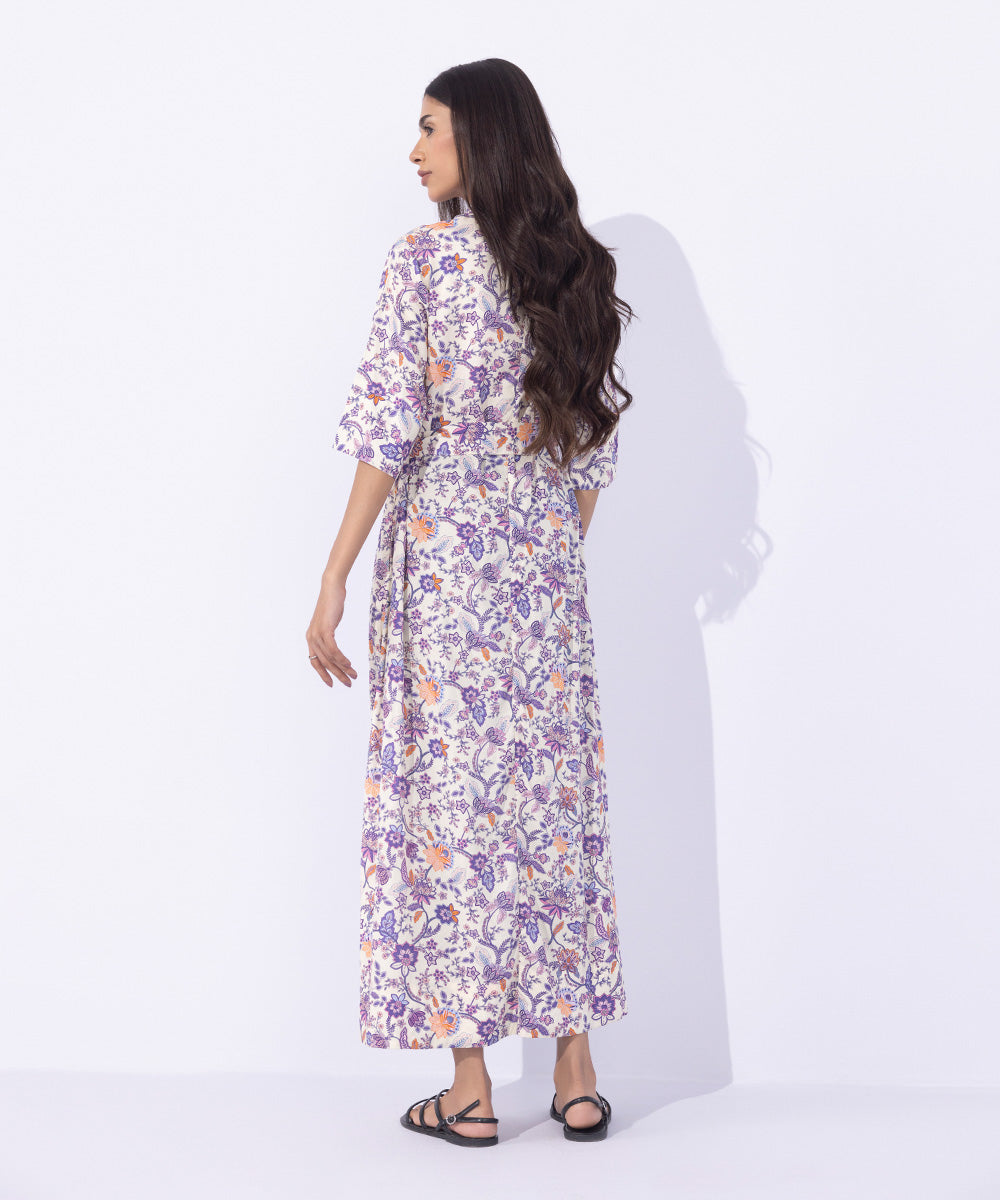 Women's Western Wear Multi Printed Dress With Belt