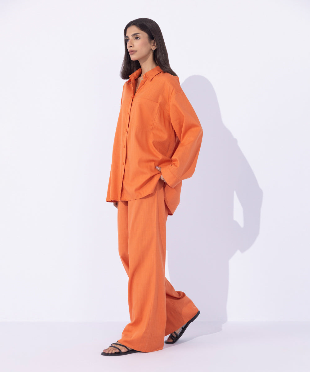 Women's Western Wear Orange Loose-Fit Button Through Shirt 