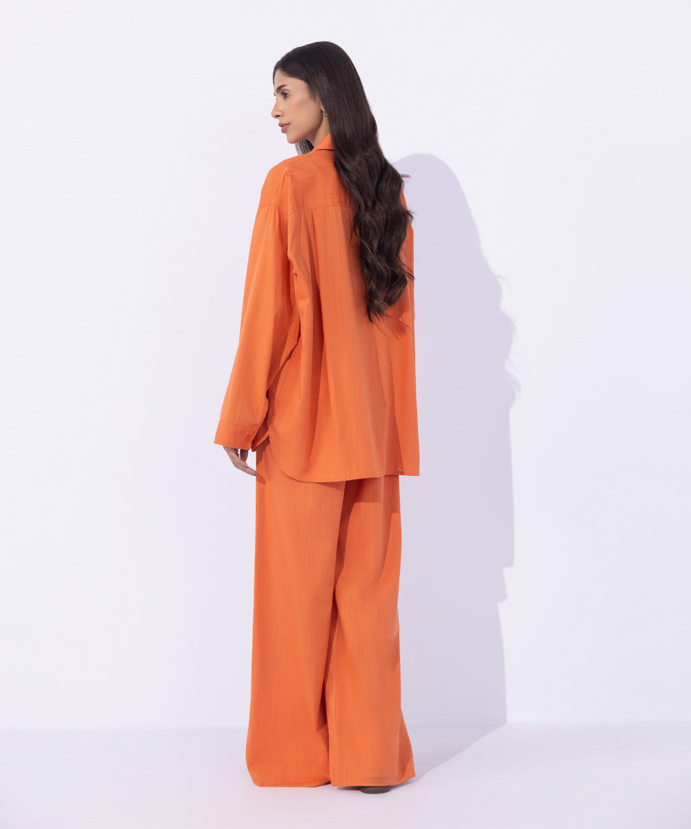 Women's Western Wear Orange Loose-Fit Button Through Shirt 