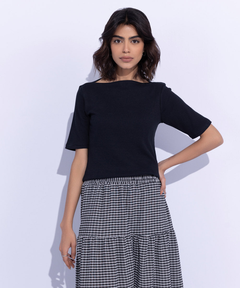 Slash Neck Rib Top