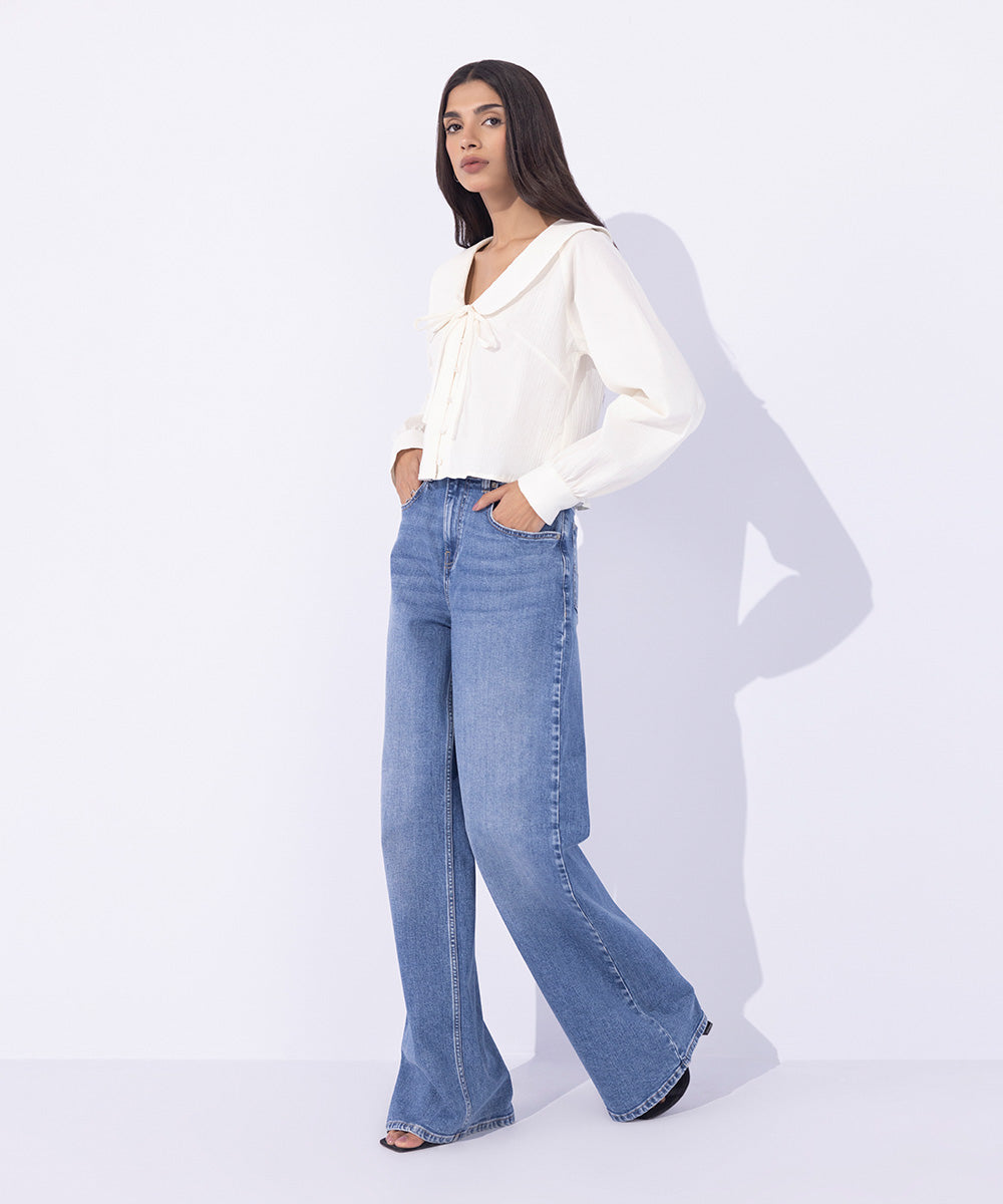 Women's Western Wear White Seer Sucker Cropped Top