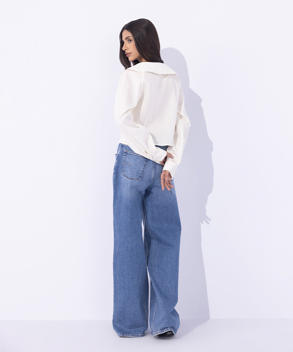 Women's Western Wear White Seer Sucker Cropped Top