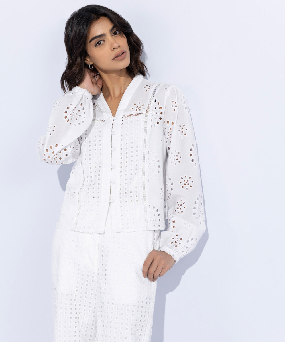 Lace Insert Embroidered Top