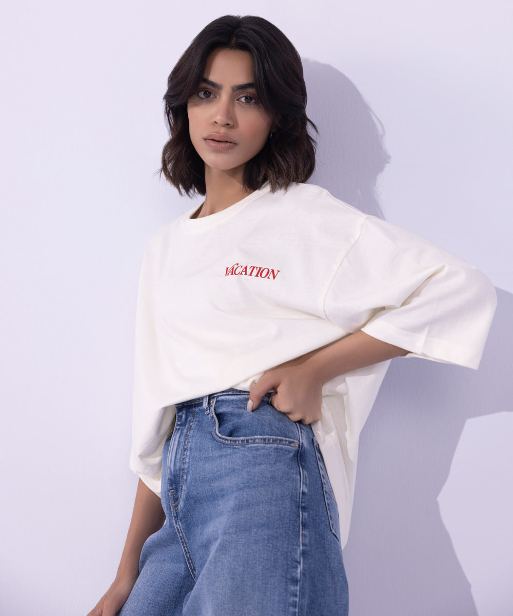 Women's Western Wear Off white Graphic T-Shirt