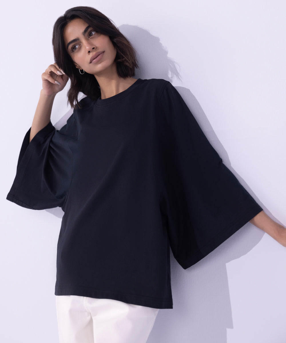 Women's Western Wear Black Oversized Jersey T-Shirt