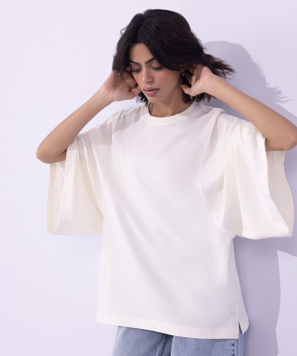 Women's Western Wear Off white Oversized Jersey T-Shirt