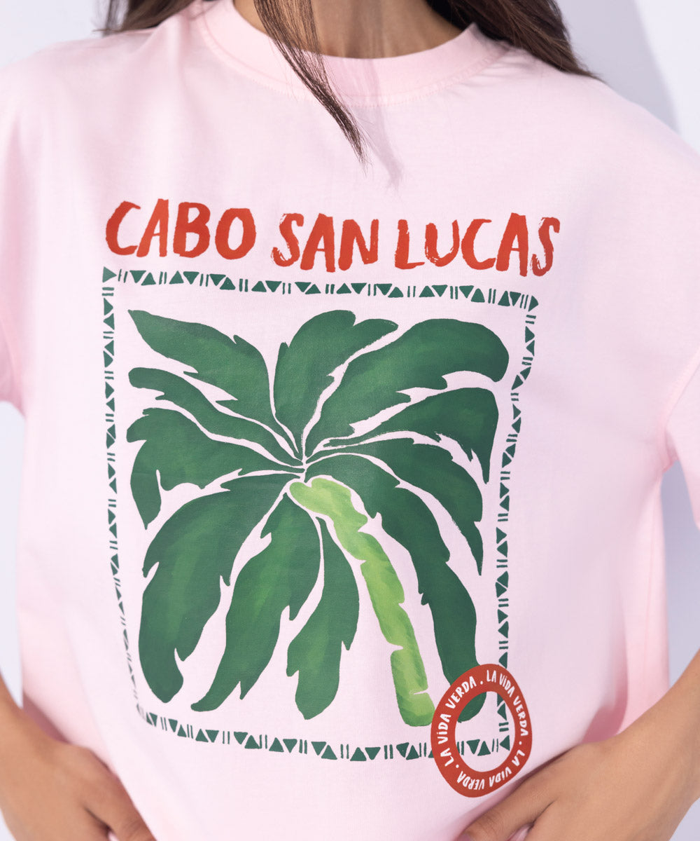 Women's Western Wear Pink Loose Fit Graphic T-Shirt