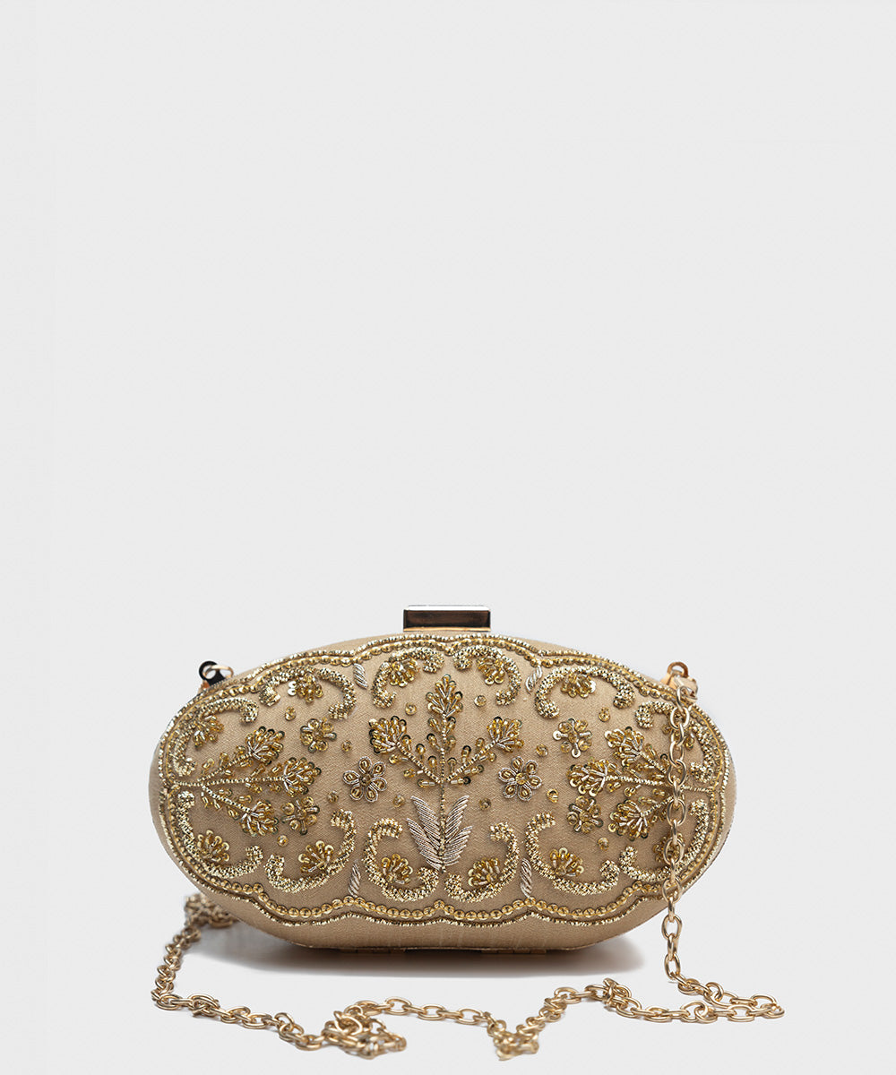 Women's Beige Silk Clutch