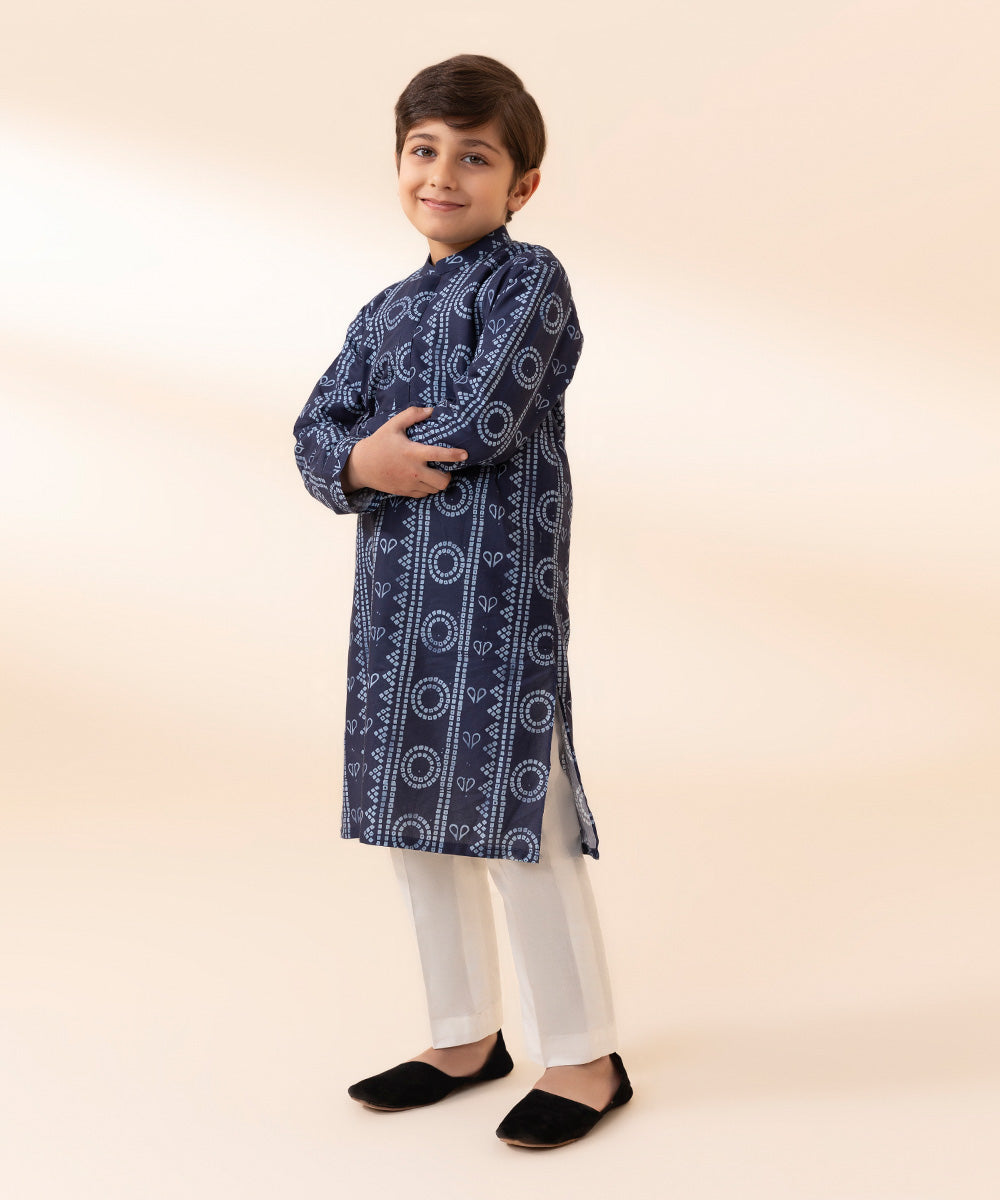 Boys Blue Printed Cambric Kurta