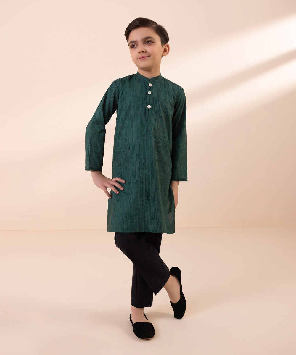 Kids East Boys Green Digital Printed Cambric Kurta