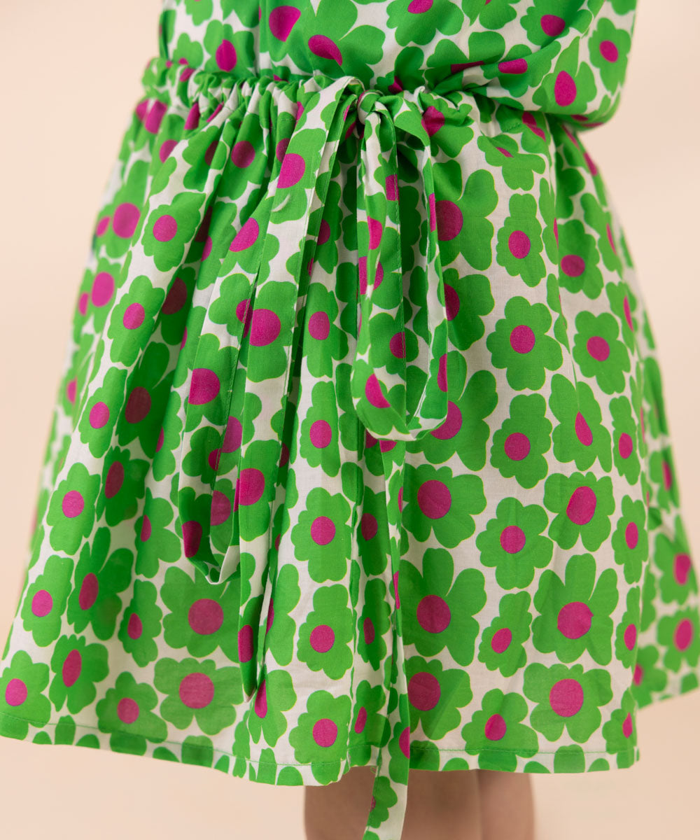 Kids East Girls Green Printed Skirt with Belt