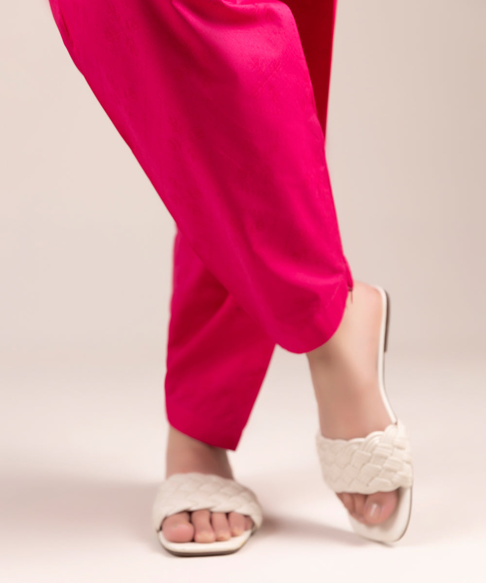 Women's Pret Jacquard Solid Pink Shalwar