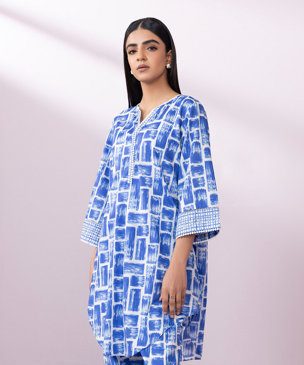 Women's Pret Lawn Printed Blue Boxy Shirt