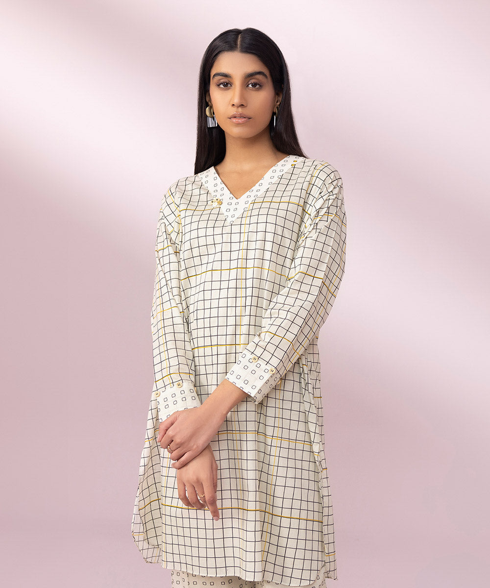 Women's Pret Lawn Printed White Boxy Shirt