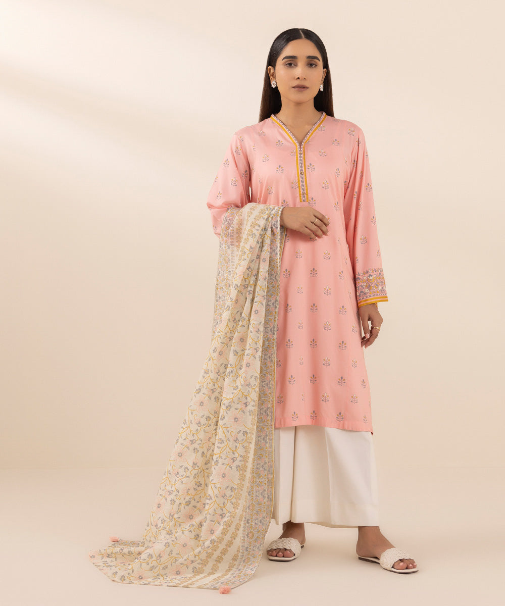 Women's Blended Raw Net Printed Off White Dupatta