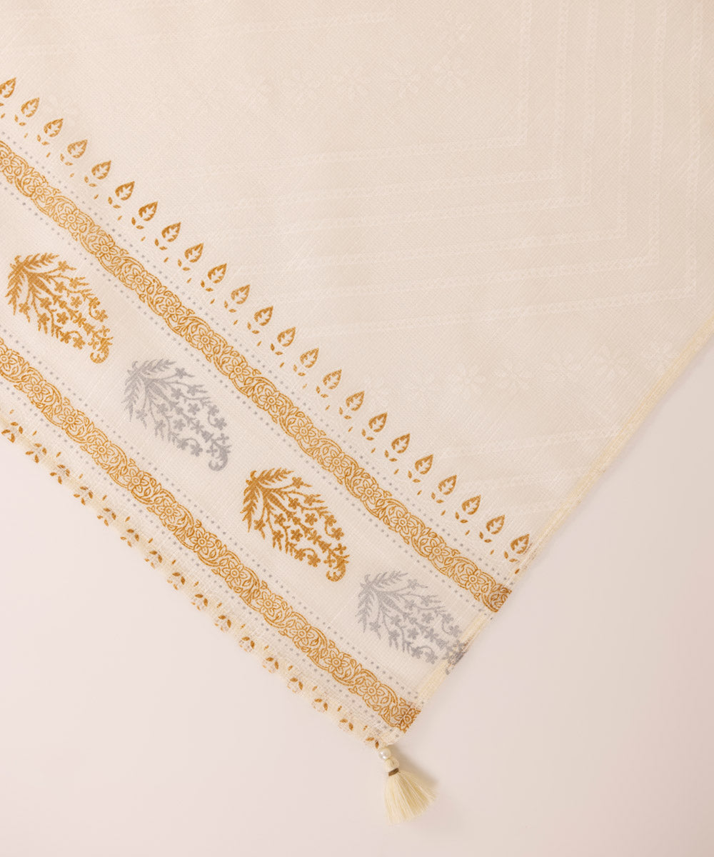 Women's Blended Raw Net Printed Off White Dupatta