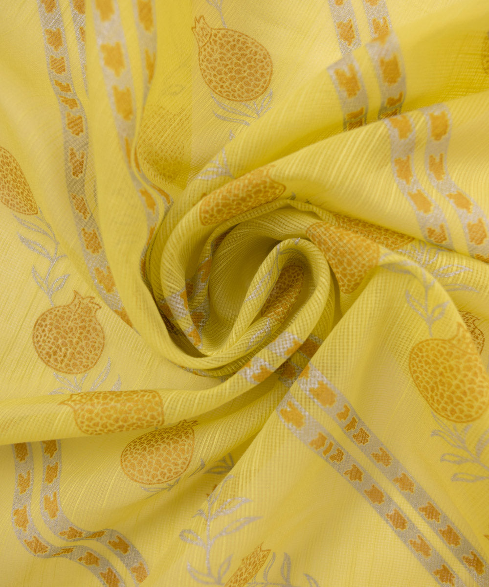 Women's Blended Raw Net Printed Yellow Dupatta