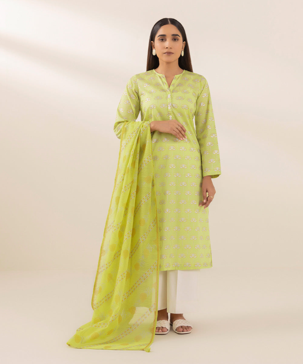 Women's Blended Raw Net Printed Yellow Dupatta