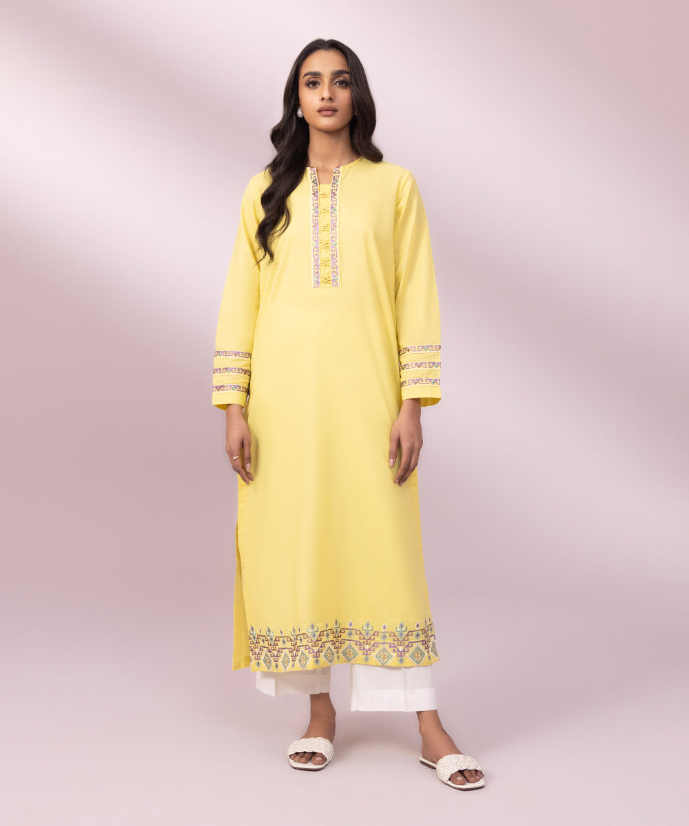 Women's Pret Lawn Embroidered Yellow Straight Shirt