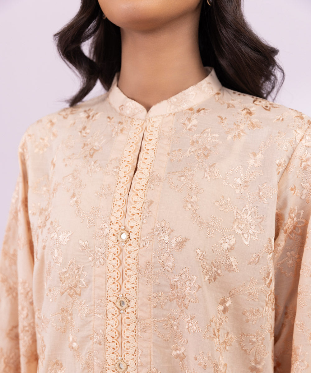 Women's Pret Lawn Embroidered Solid Pink Straight Shirt