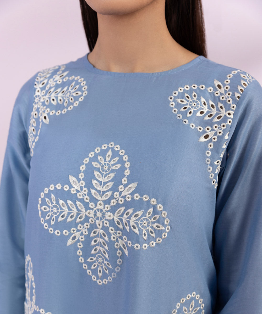 Women's Pret Lawn Embroidered Blue Tier Dress