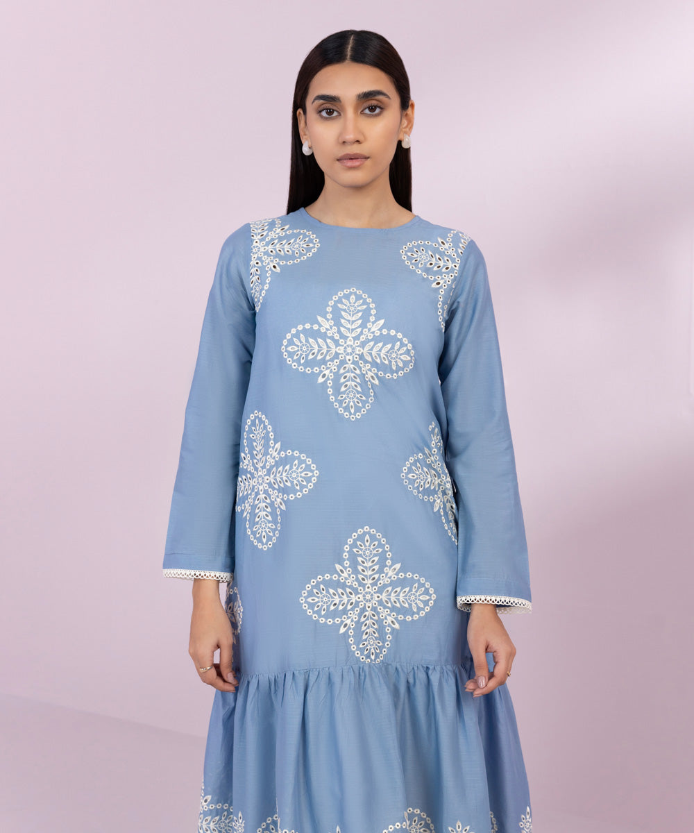 Women's Pret Lawn Embroidered Blue Tier Dress