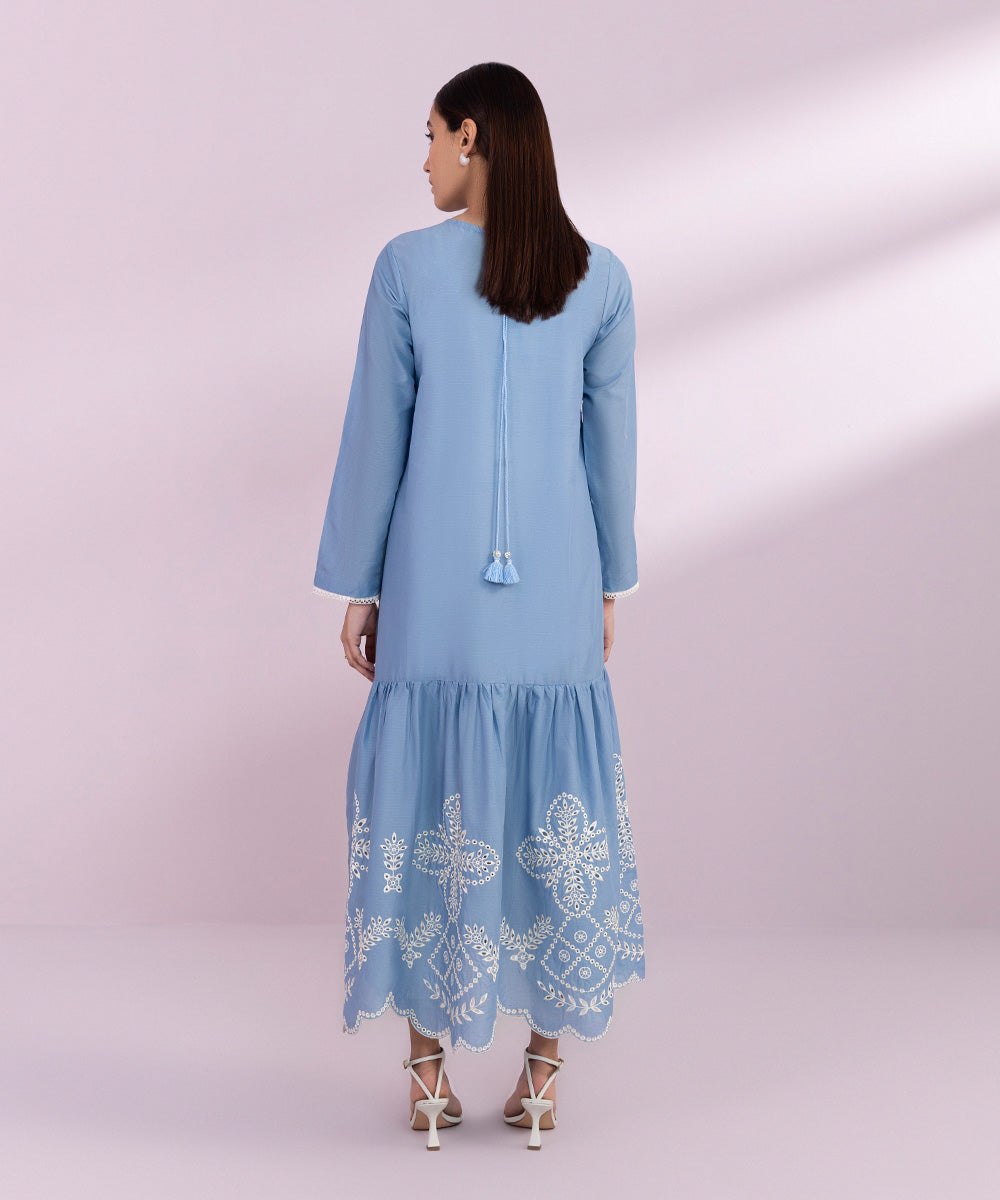 Women's Pret Lawn Embroidered Blue Tier Dress