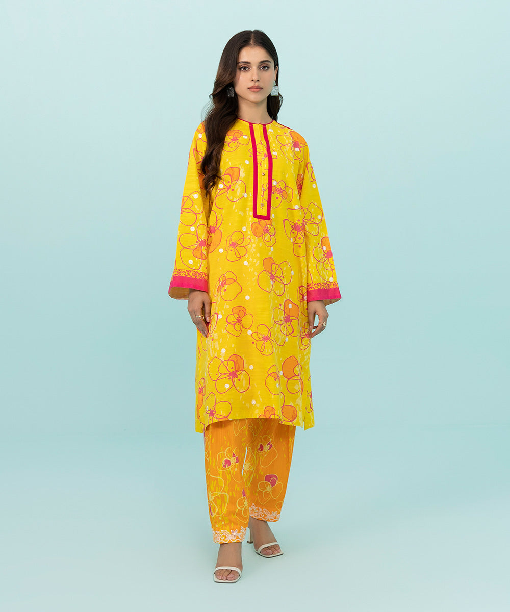 Women's Pret Khaddar Embroidered Yellow Straight Shirt