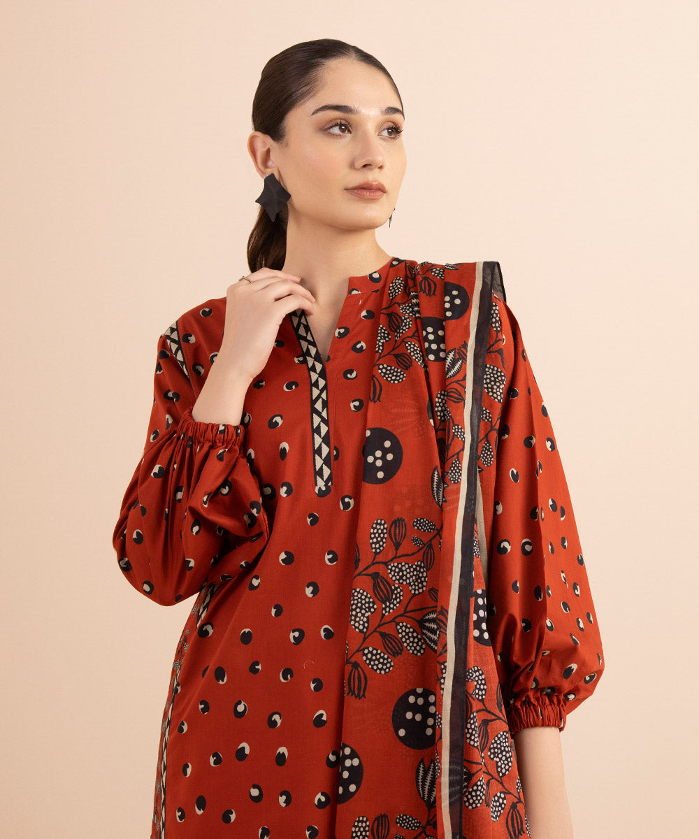 Women's Unstitched Lawn Orange 2 Piece Suit